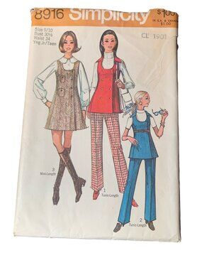 Simplicity 8916 Sewing Pattern Shirt Pant Jumper Size 9/10 Young Teen 60s